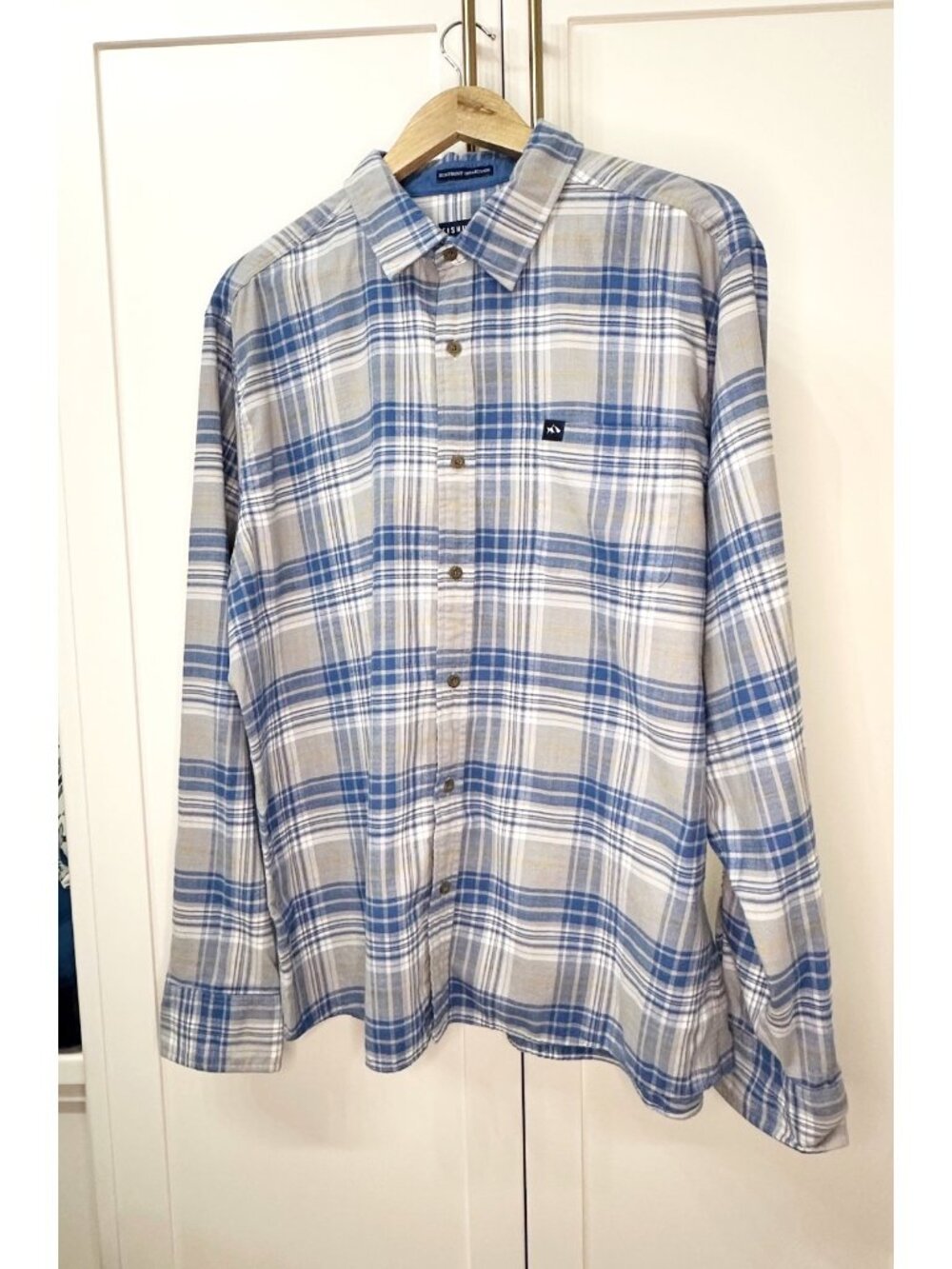 Fish Hippie Mens Blue & Gray Plaid Long Sleeve Button-Down Shirt XL EUC